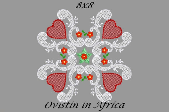Red Floral Heart Quilt Block for Seasonal Embroidery
